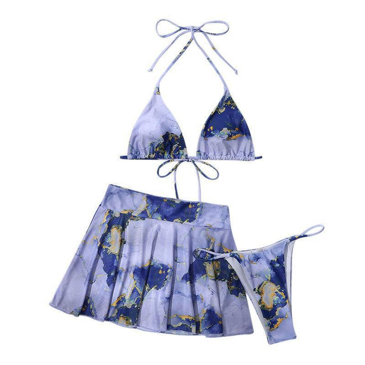 Damen Bikini-Set mit kreativem Wickeldesign und floralem Rock Echo Archiv