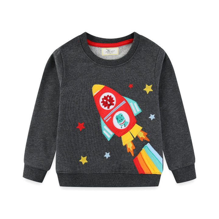 Kinder Sweatshirt mit kreativem Raketen- und Tierdesign Echo Archiv