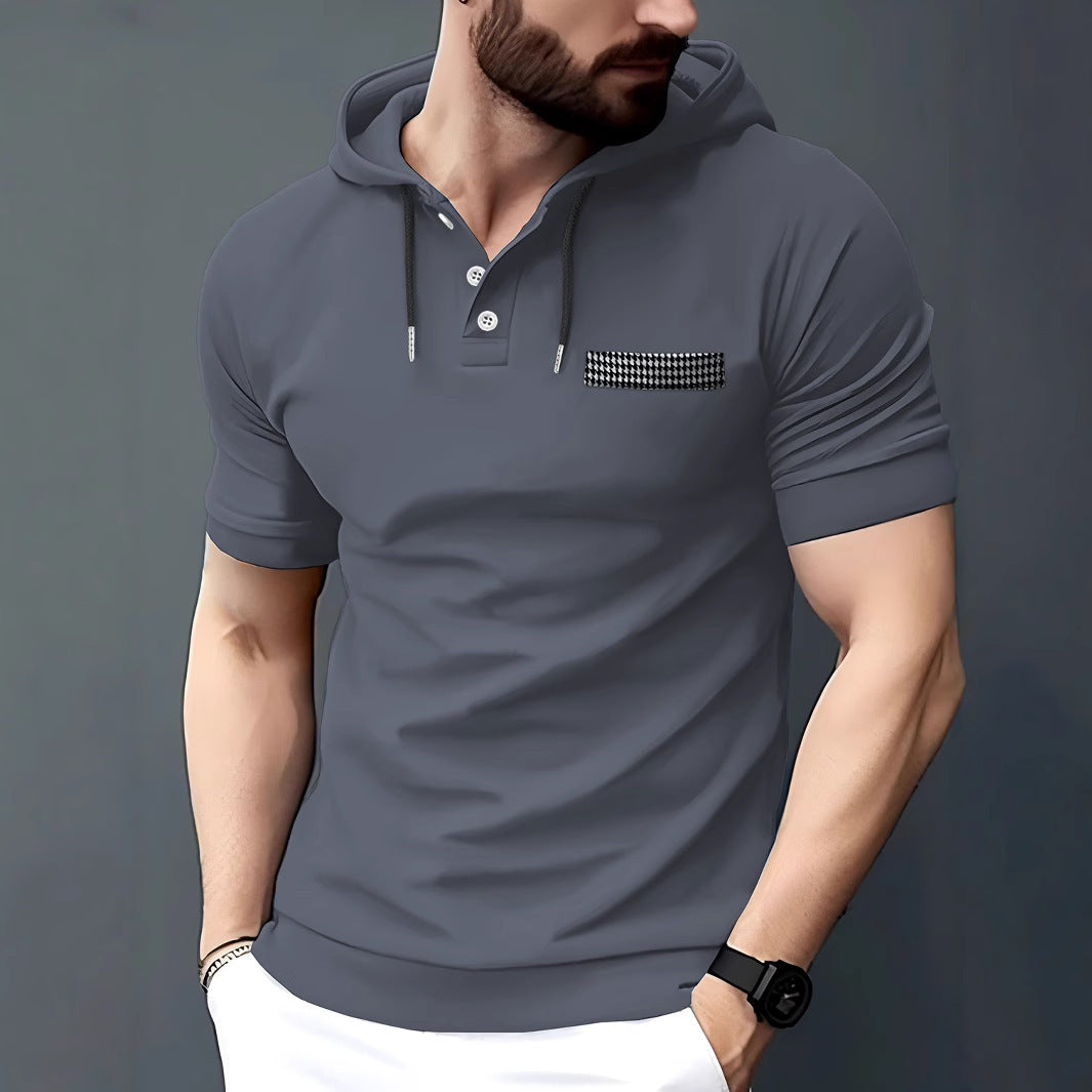 Herren Kurzarm-Hoodie Poloshirt mit modischen Akzenten Echoarchiv