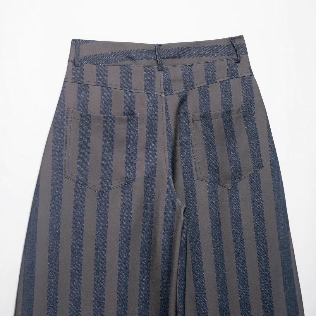 Damen Gestreifte Culotte-Hose mit hoher Taille und weitem Bein Echo Archiv