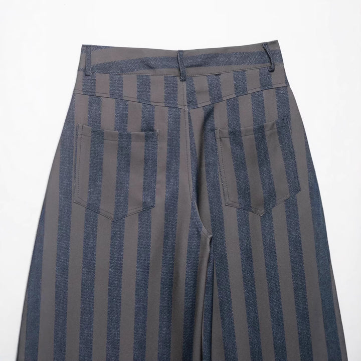 Damen Gestreifte Culotte-Hose mit hoher Taille und weitem Bein Echo Archiv