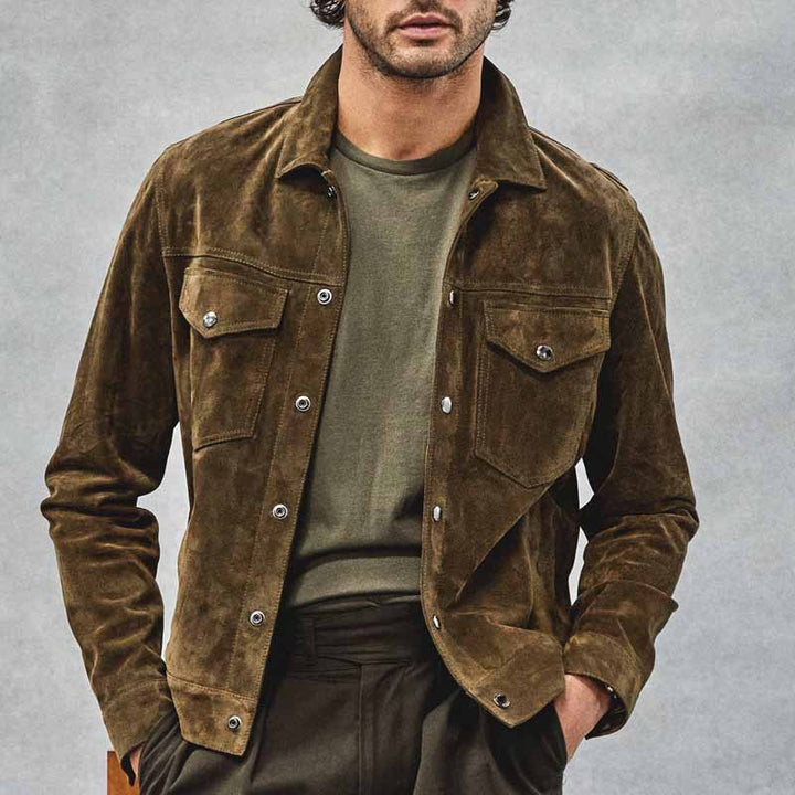 Herren elegante Wildlederjacke mit praktischen Brusttaschen Echoarchiv