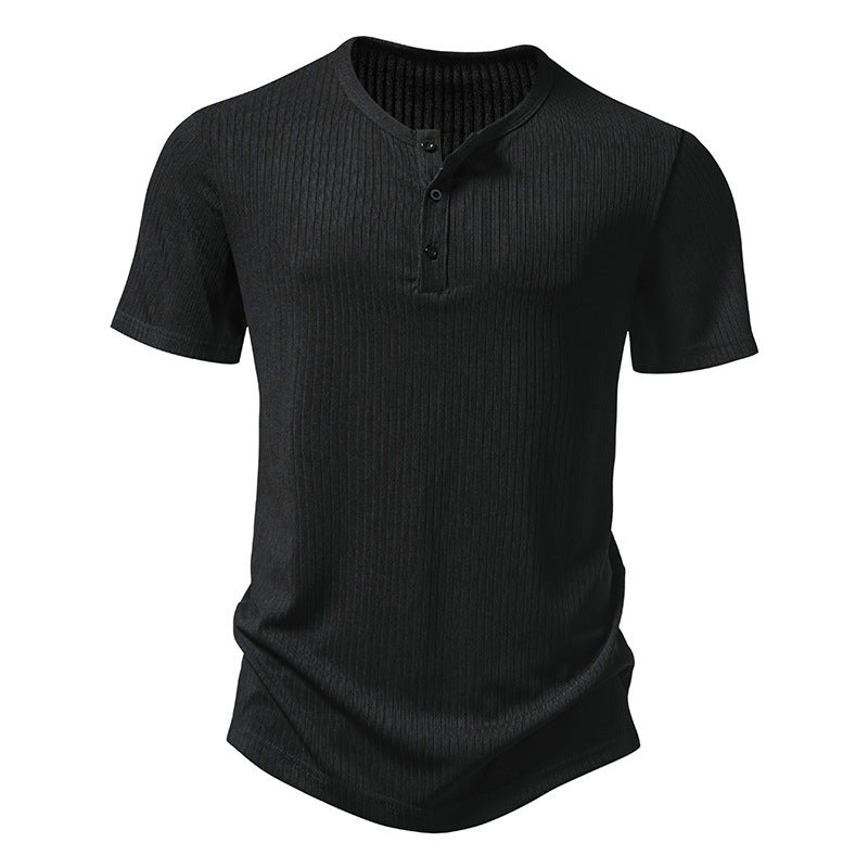 Herren stylisches Kurzarm-Henley-Shirt mit strukturiertem Design und zwei Knopf-Details Echoarchiv
