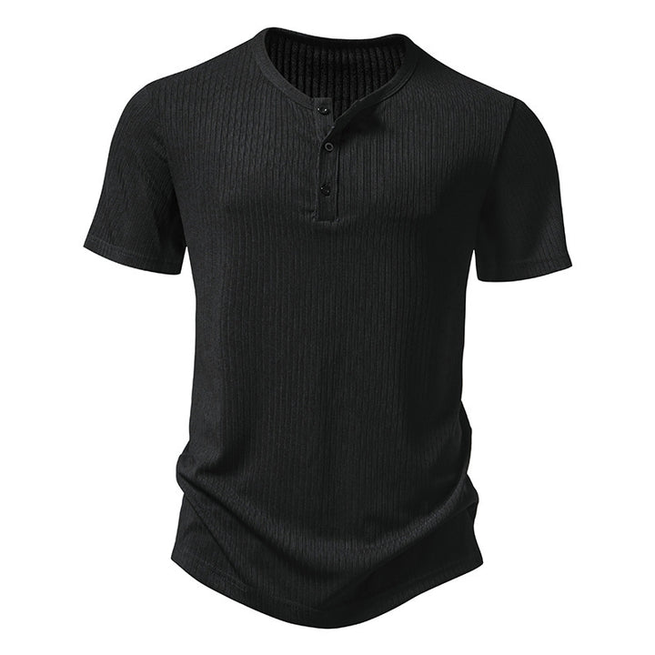 Herren stylisches Kurzarm-Henley-Shirt mit strukturiertem Design und zwei Knopf-Details Echoarchiv