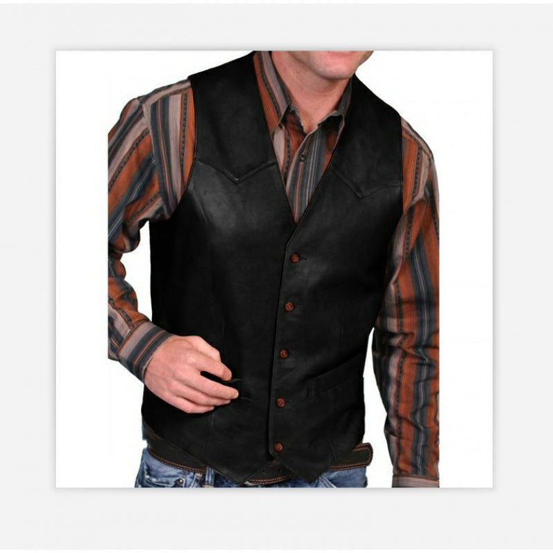 Herren nan taillierte Lederweste mit Western-Details, V-Ausschnitt und zwei Eingrifftaschen Echo Archiv