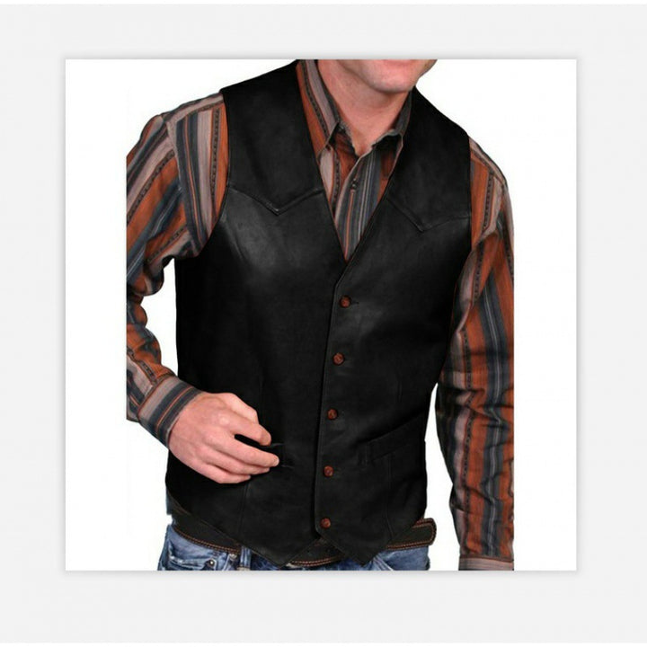 Herren nan taillierte Lederweste mit Western-Details, V-Ausschnitt und zwei Eingrifftaschen Echo Archiv