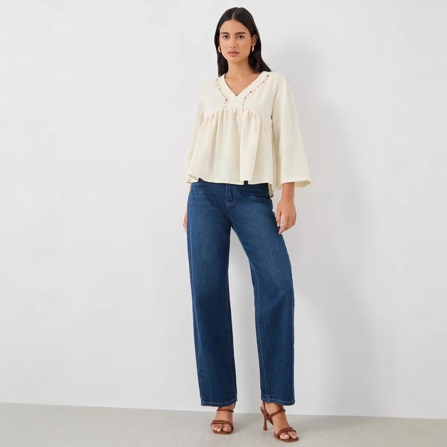 Damen Lockere Bluse mit eingearbeiteten Details Echo Archiv