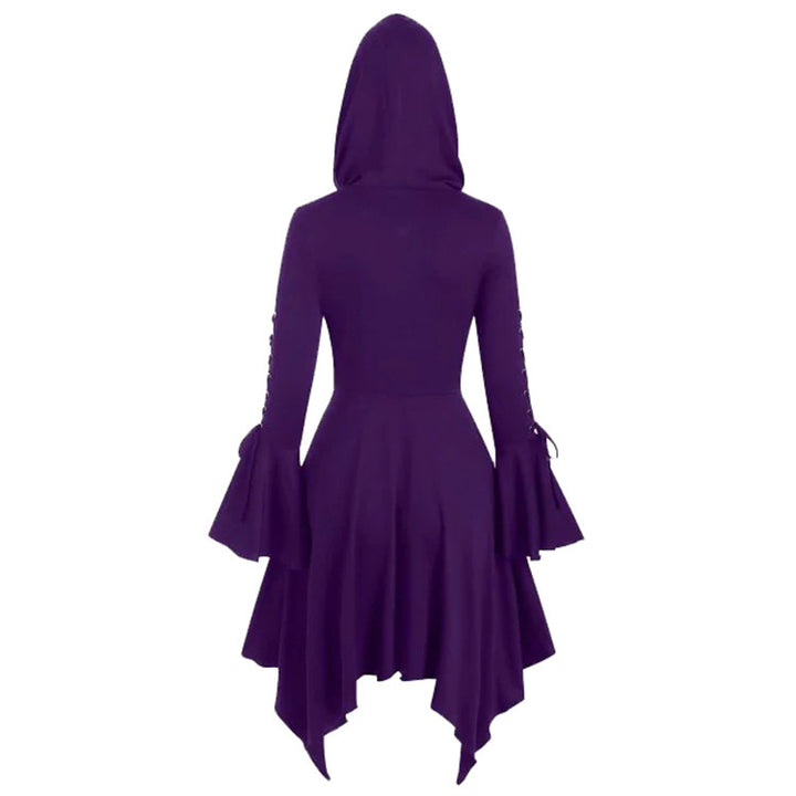 Damen nan Kapuzen-Mantelkleid mit asymmetrischem Zipfelsaum und geschnürten Glockenärmeln Echo Archiv