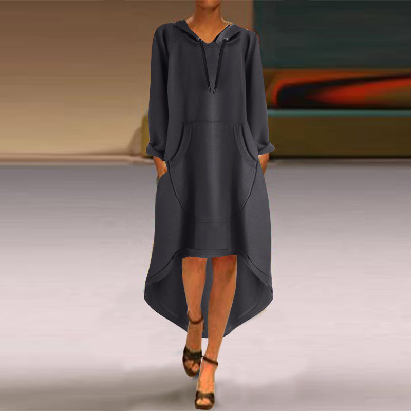Damen nan Oversize Kapuzenkleid mit hohem Rückensaum, Kängurutasche und lässigem Streetstyle-Schnitt Echo Archiv