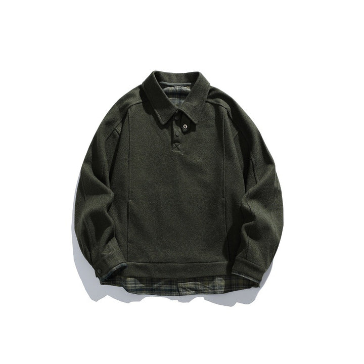 Herren Langärmeliges Polo‑Sweatshirt mit Kentkragen, Knopfleiste und eingearbeitetem Karo‑Layer Echoarchiv