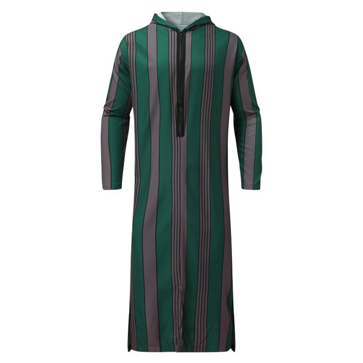 Damen nan langes Kapuzen-Hemdkleid mit frontalem Reißverschluss und senkrechtem Streifenmuster Echo Archiv