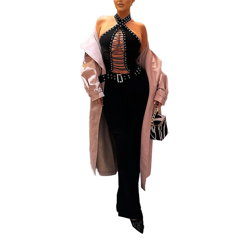 Damen Figurbetonter Jumpsuit mit raffiniertem Schnürdesign Echo Archiv