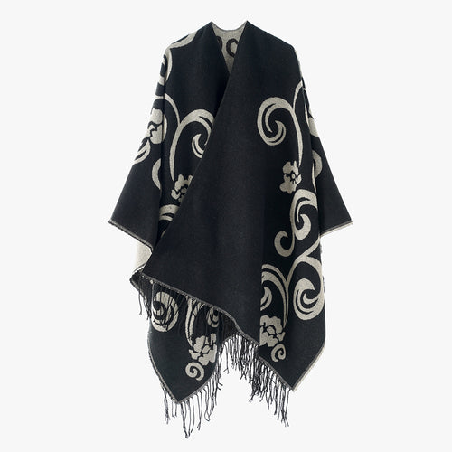 Damen Jacquard-Überwurf im Umhangstil mit Wendefunktion und Fransensaum Echo Archiv