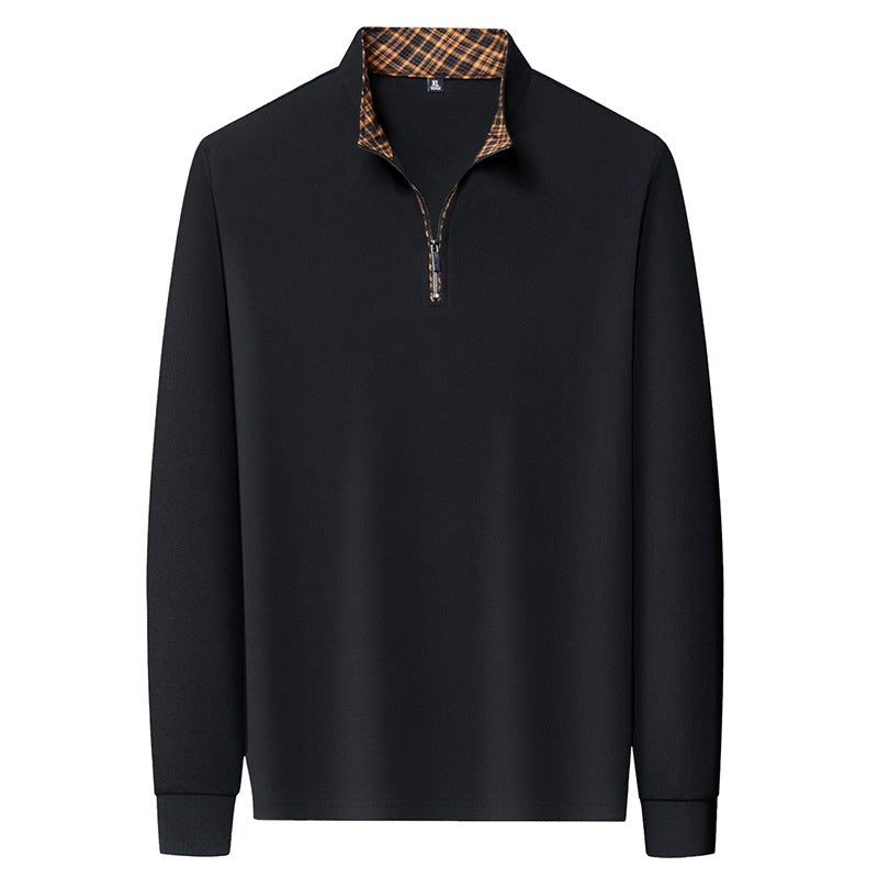 Herren Langarm-Halbzip-Pullover mit Stehkragen und kariertem Innenkragen – Marzano