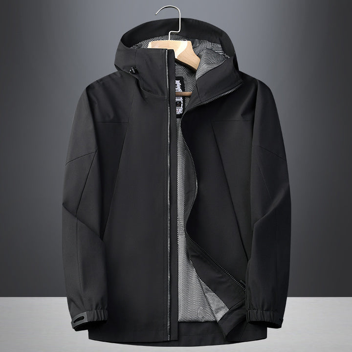 Herren Softshell Regen- und Übergangsjacke mit Kapuze, winddichter Membran und atmungsaktivem Meshfutter Echoarchiv