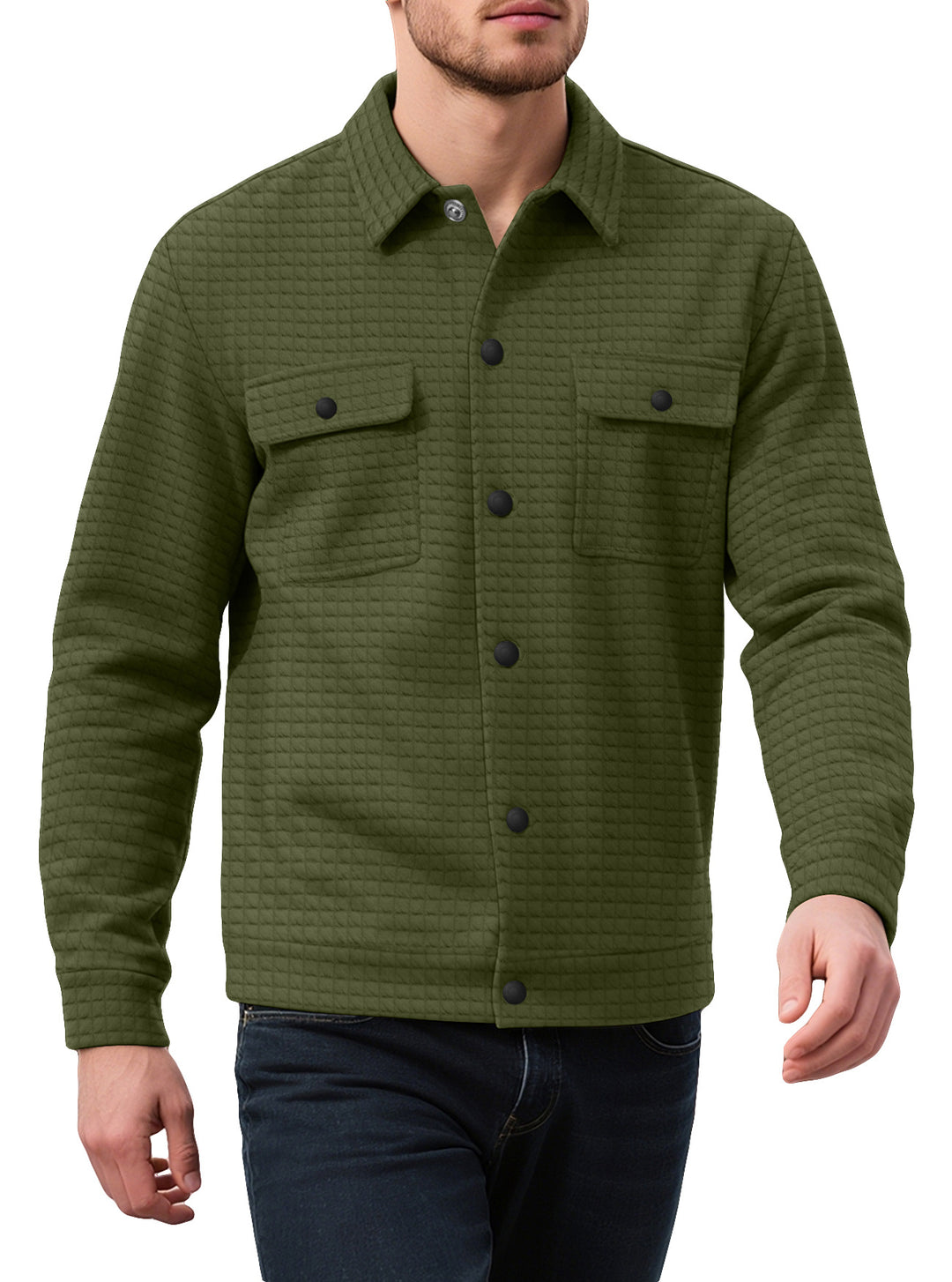 Herren nan Hemdjacke mit quadratischer Steppstruktur Druckknopffront und Brustklappen Echo Archiv