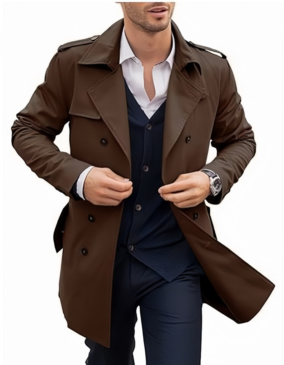 Herren eleganter Trenchcoat mit strukturiertem Design und doppelter Knopfleiste Echoarchiv