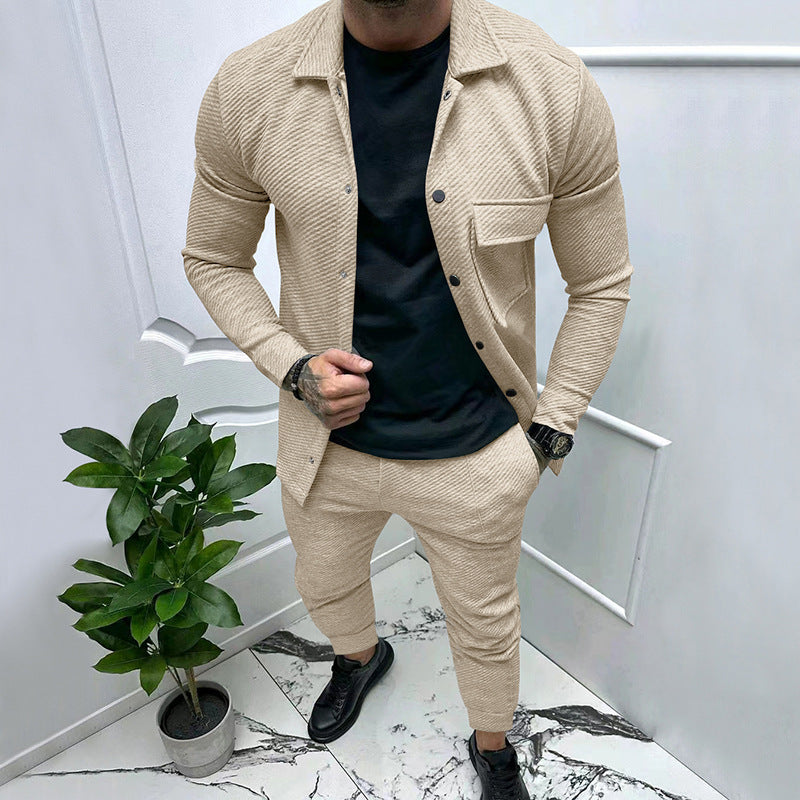Herren Strukturiertes Jersey-Freizeitset mit Overshirt und Tapered Jogginghose Echoarchiv