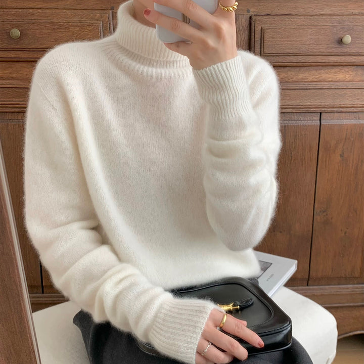 Damen Flauschiger Rollkragenpullover aus Wollmix mit gerippten Bündchen – Mavelle