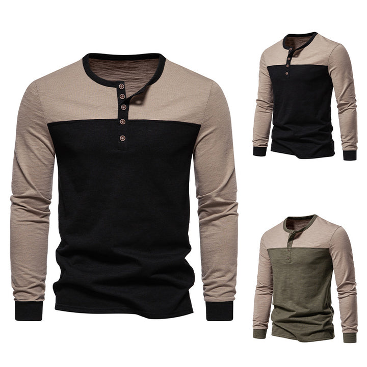 Herren Langarm-Henley-Shirt mit kontrastierenden Farbblockelementen Echoarchiv
