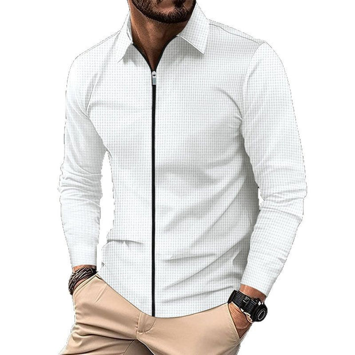 Herren nan feinstrukturiertes Langarm-Zipshirt mit Kentkragen und Waffelstruktur Echo Archiv