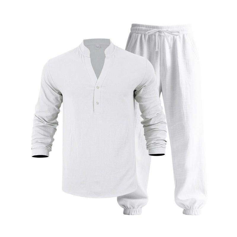 Herren lässiges langärmliges Oberteil mit Knopfleiste und entspannter Jogginghose Echoarchiv