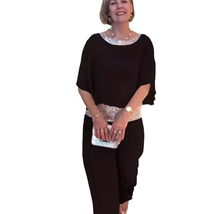 Damen Elegantes Abendzweiteiler mit Chiffon-Cape und Palazzo‑Hose Echoarchiv