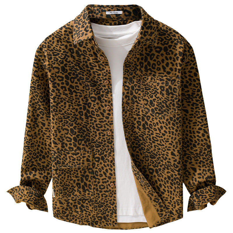 Damen Oversized Hemdjacke im Leo‑Design mit aufgesetzten Taschen Echoarchiv