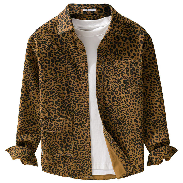Damen Oversized Hemdjacke im Leo‑Design mit aufgesetzten Taschen Echoarchiv