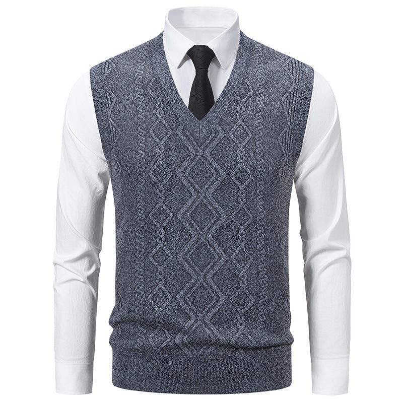 Herren Strickpullover mit V-Ausschnitt und strukturiertem Zopfmuster Echoarchiv