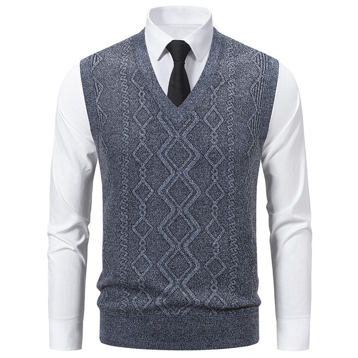 Herren Strickpullover mit V-Ausschnitt und strukturiertem Zopfmuster Echoarchiv