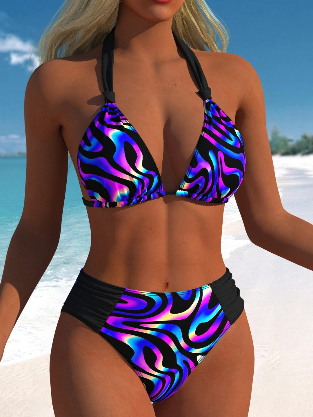Damen Bikini-Set mit modernen Polka-Dots und hoch taillierter Bikini-Hose Echo Archiv