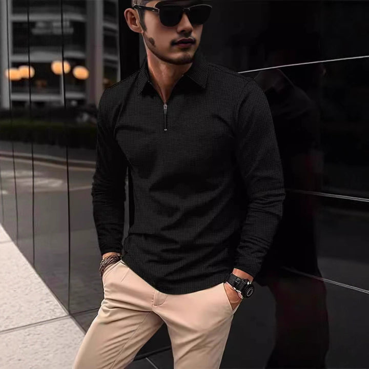 Herren Langarmshirt mit modernem Stehkragen und stylischem Reißverschluss Echoarchiv
