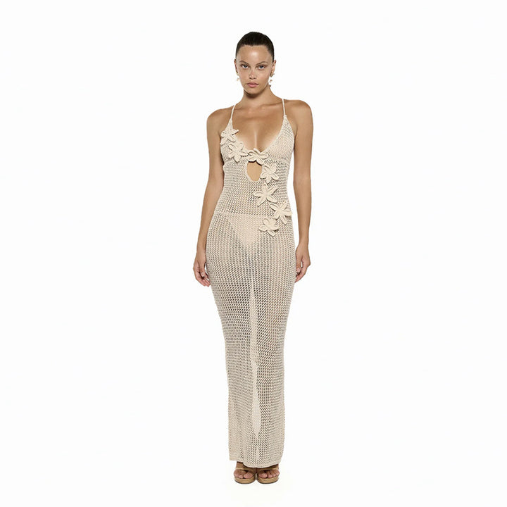 Damen Häkel-Strandkleid mit fröhlich floralem Design und tiefem Ausschnitt Echo Archiv