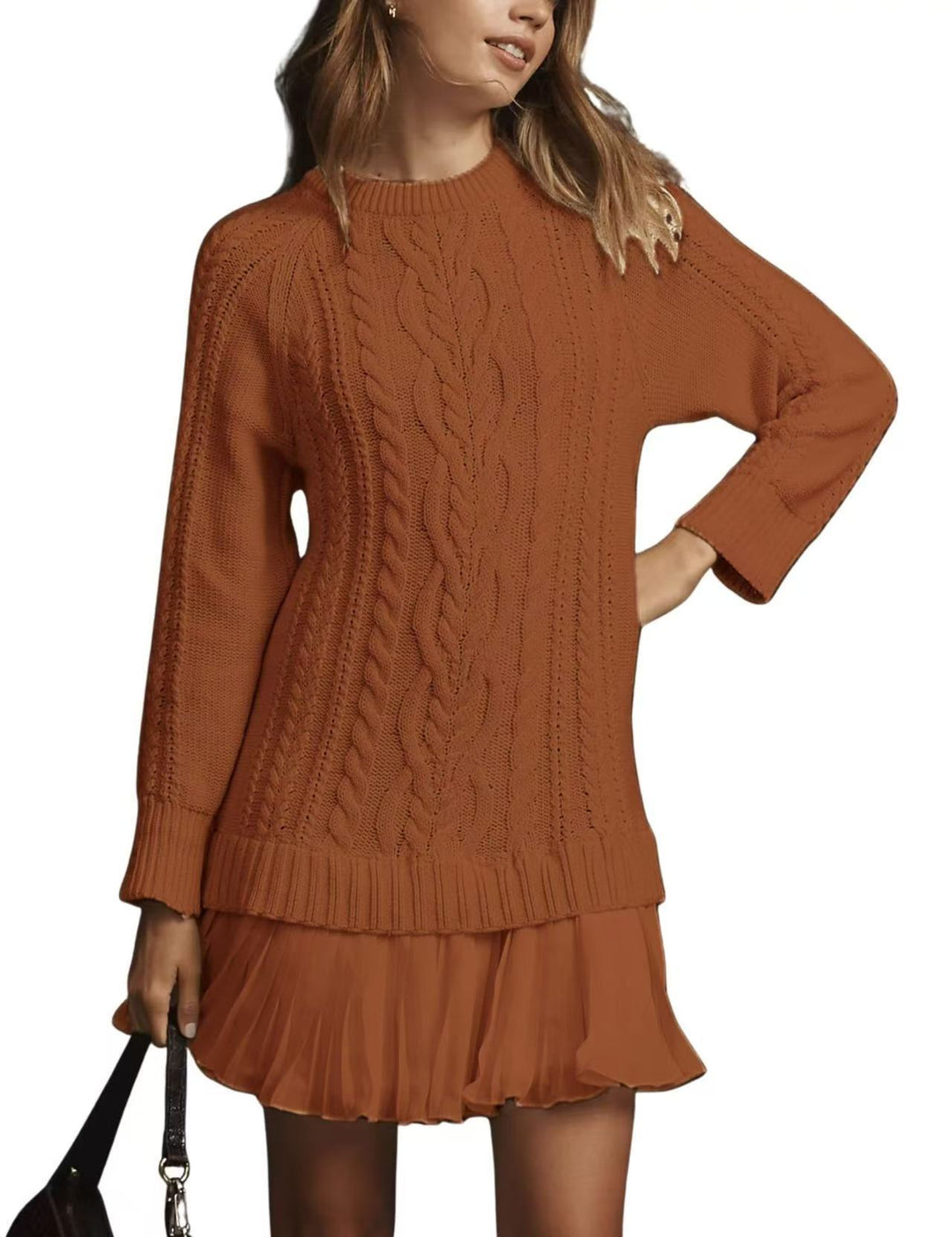 Damen nan Kabelstrick-Pullover mit Tunika-Schnitt, Zopfmuster und Rippbündchen Echo Archiv
