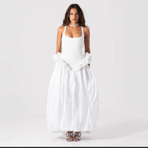 Damen Elegantes Maxikleid mit Rüschensaum und Figurbetontem Oberteil Echo Archiv