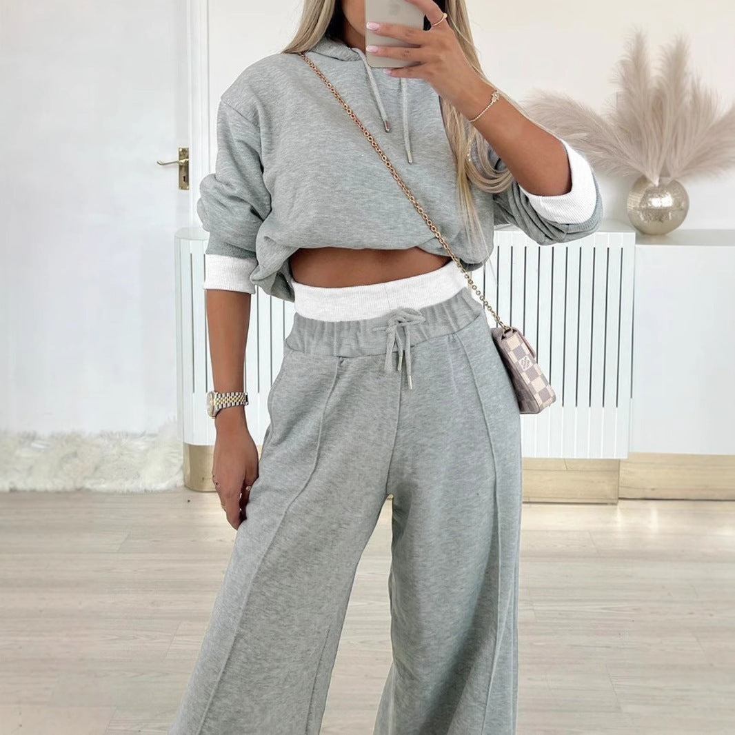 Damen nan kurzes Hoodie- und weite Jogger-Set aus weichem Baumwollmix Echo Archiv