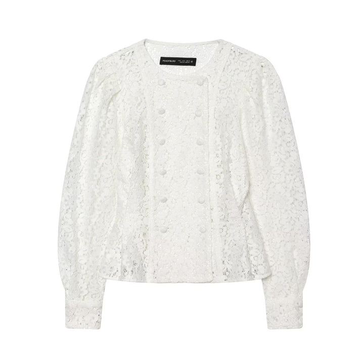 Damen Spitzenjacke mit zarter Blumen-Spitze, dekorativer Knopfleiste und ballonärmeln Echo Archiv