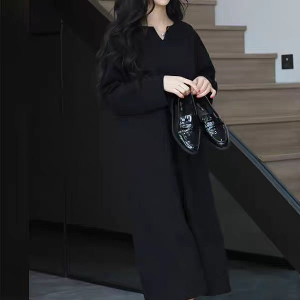 Damen Schlichtes Midikleid mit V-Schlitz, dreiviertel-Ärmeln und geradem Fall Echoarchiv