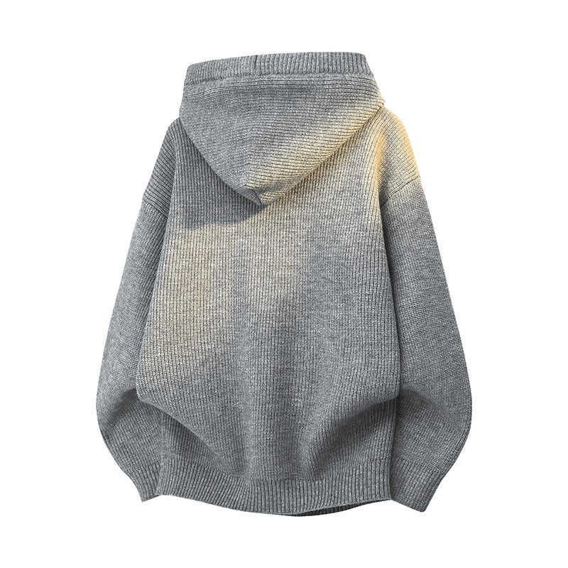 Damen Relaxed Kapuzenpullover aus geripptem Strick mit Halbsteg-Knopfleiste Echoarchiv
