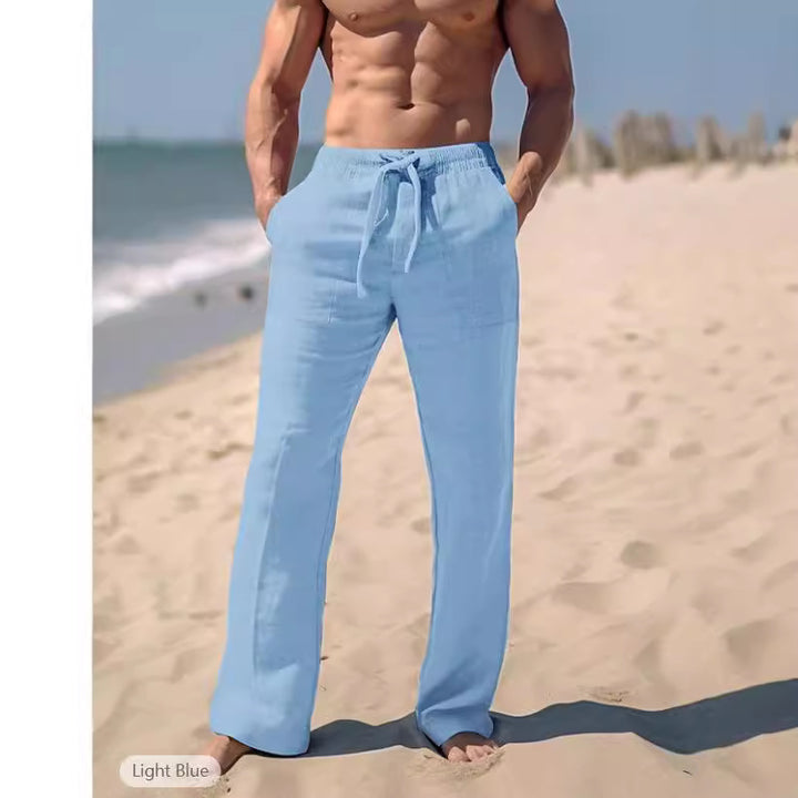 Herren luftige Sommerhose aus leichtem Leinenstoff mit verstellbarem Kordelzug Echoarchiv