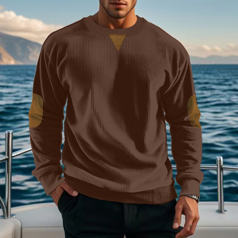 Herren Strickpullover mit strukturiertem Design und Lederapplikationen Echoarchiv