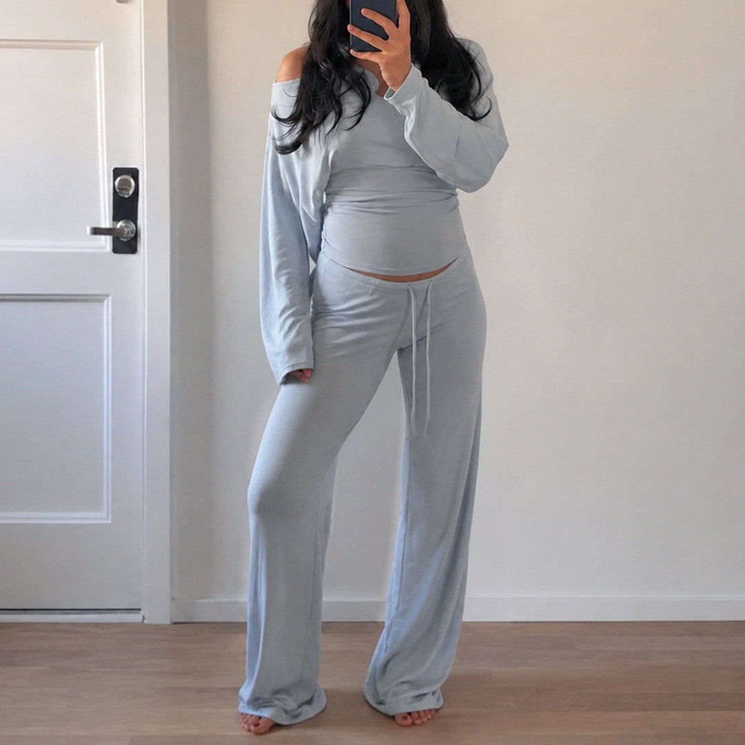 Damen Lounge-Set mit Off-Shoulder-Stretchtop und weiter Kordelbundhose Echo Archiv
