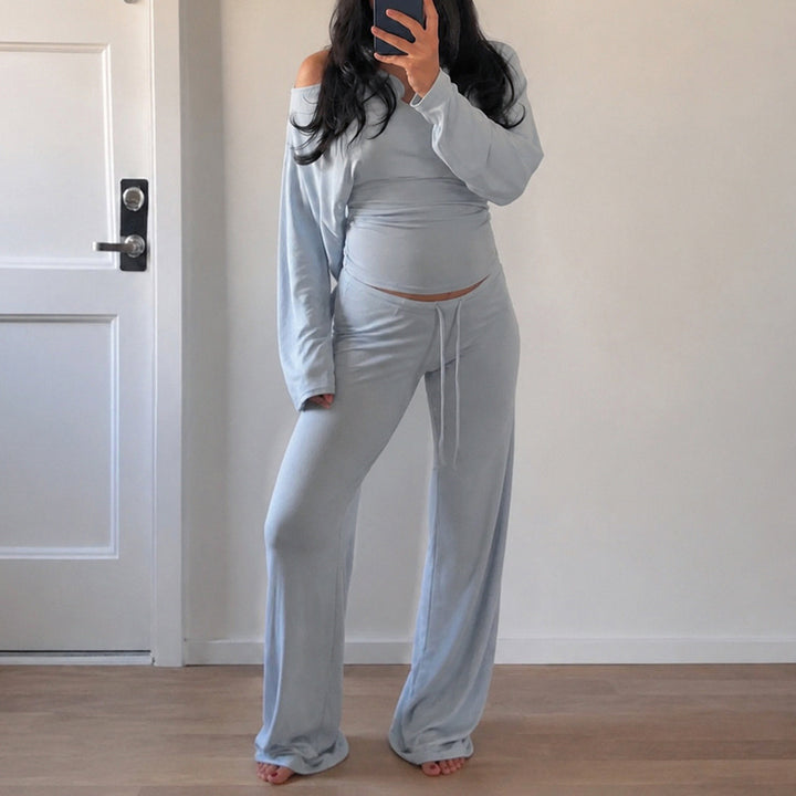 Damen Lounge-Set mit Off-Shoulder-Stretchtop und weiter Kordelbundhose Echo Archiv