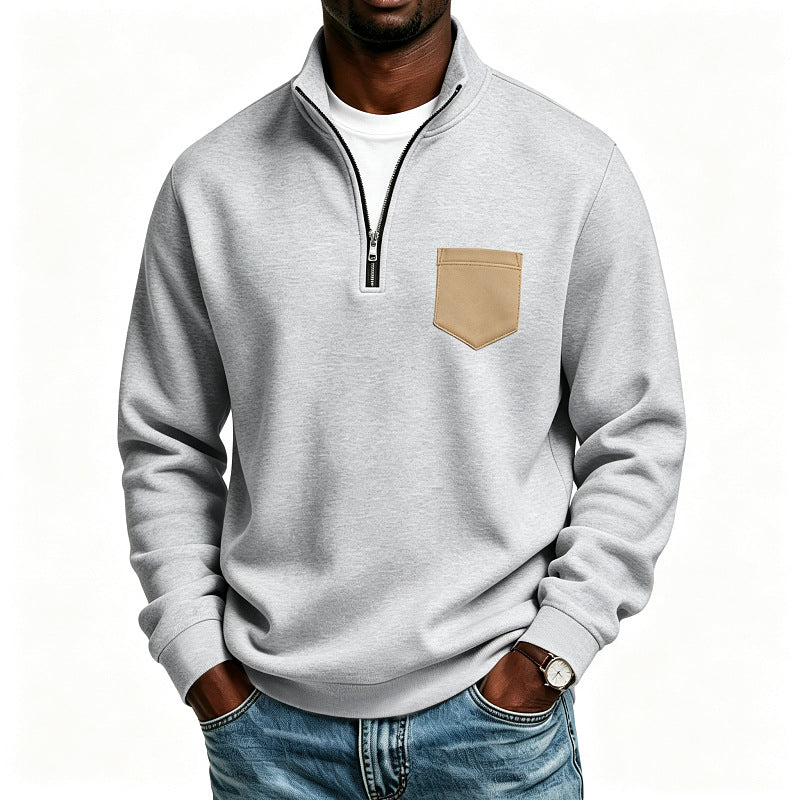 Herren Troyer-Sweatshirt mit halbem Reißverschluss und kontrastierter Brusttasche Echoarchiv