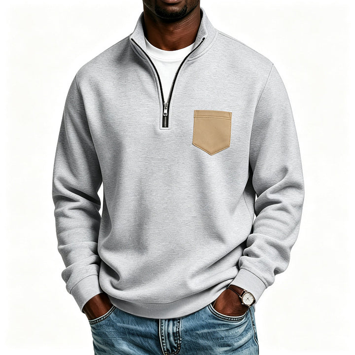 Herren Troyer-Sweatshirt mit halbem Reißverschluss und kontrastierter Brusttasche Echoarchiv