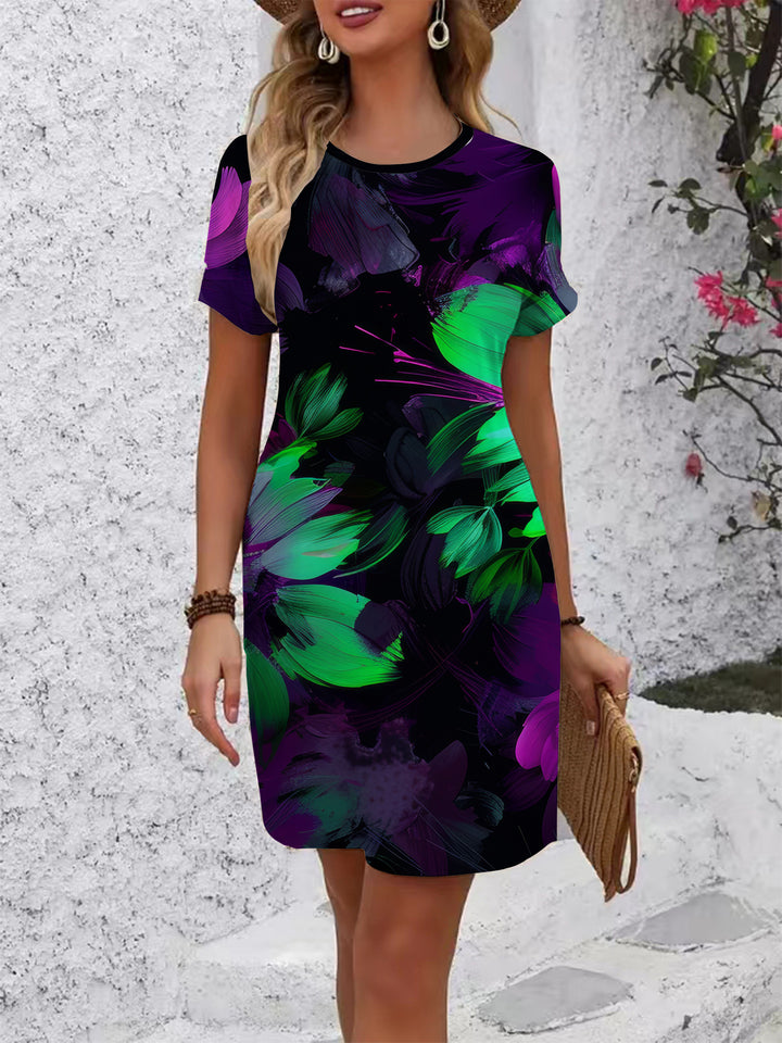 Damen komfortables Freizeitkleid mit lebhaftem Blumenmuster und lockerer Passform Echo Archiv