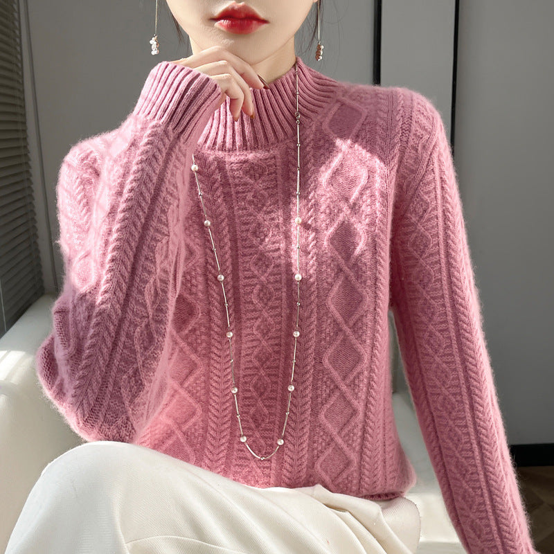 Damen Zopfmuster-Mockneckpullover mit feinem Ajour‑Detail und flauschiger Kaschmir‑Optik Echoarchiv