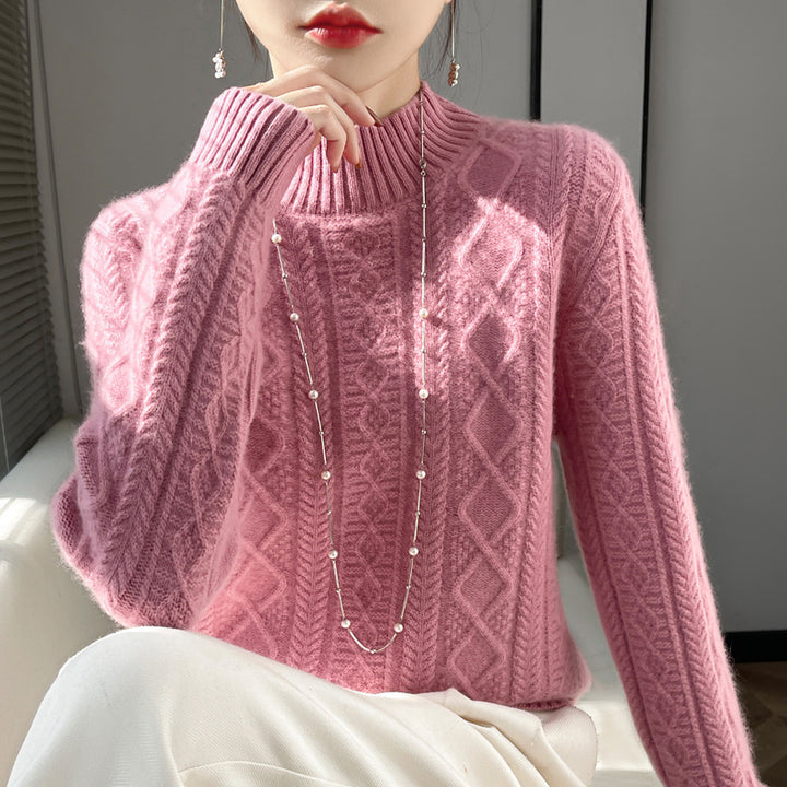 Damen Zopfmuster-Mockneckpullover mit feinem Ajour‑Detail und flauschiger Kaschmir‑Optik Echoarchiv