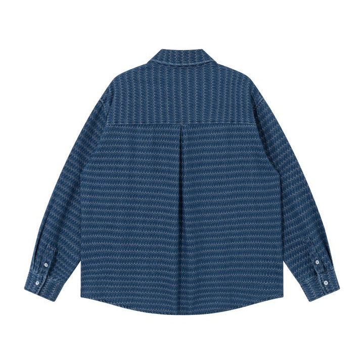 Unisex Strukturierte Baumwoll-Overshirtjacke mit Zickzack-Jacquard und aufgesetzten Brusttaschen Echoarchiv